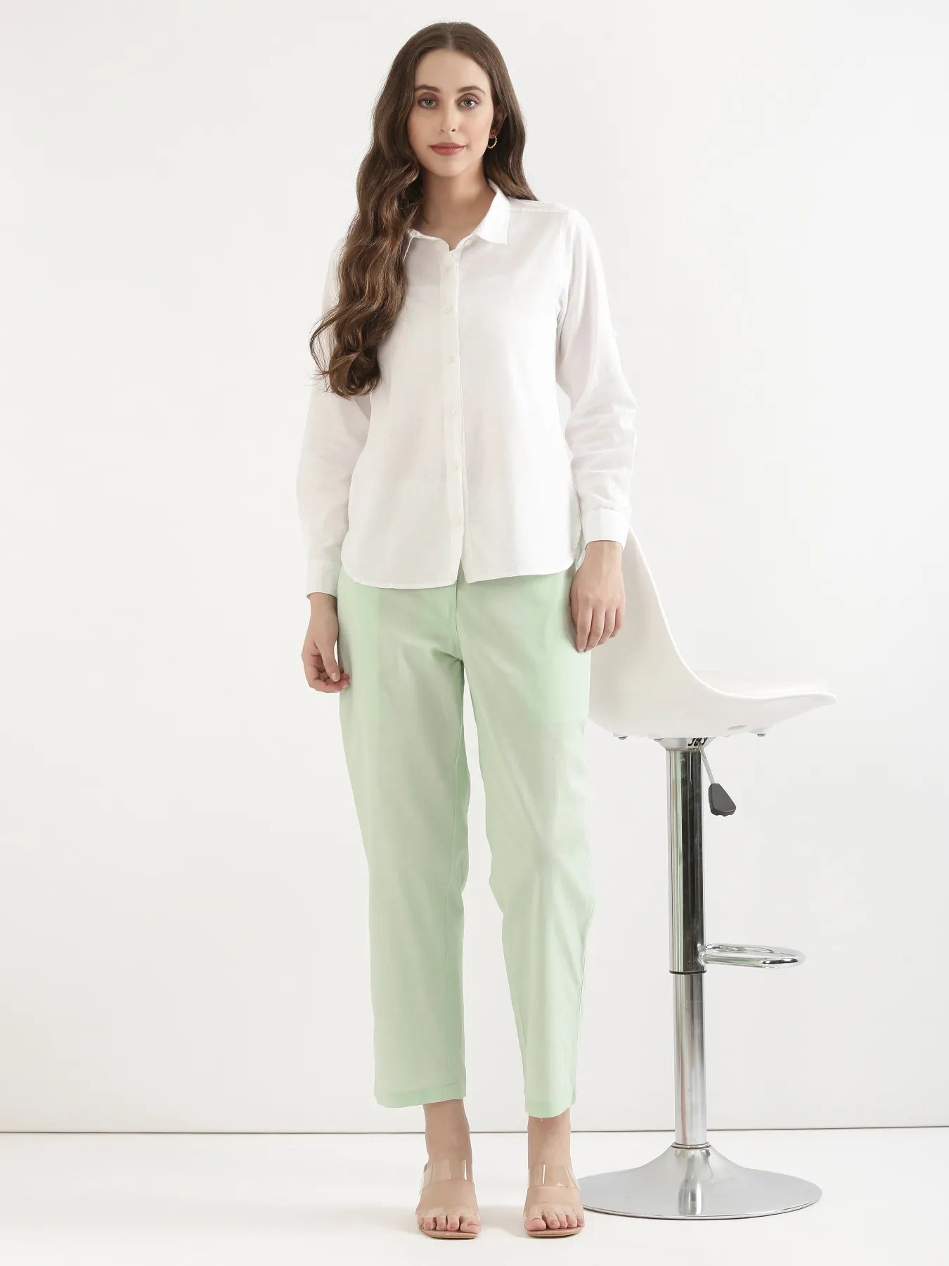 Women Mint Green Airy Linen Straight Pant