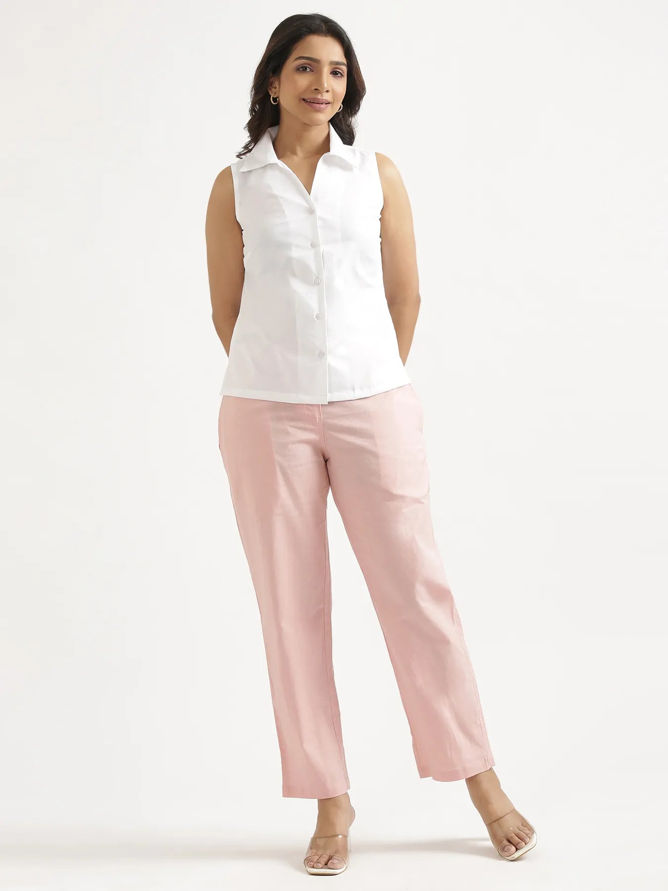 Women White Better Cotton Sleeveless Shirt