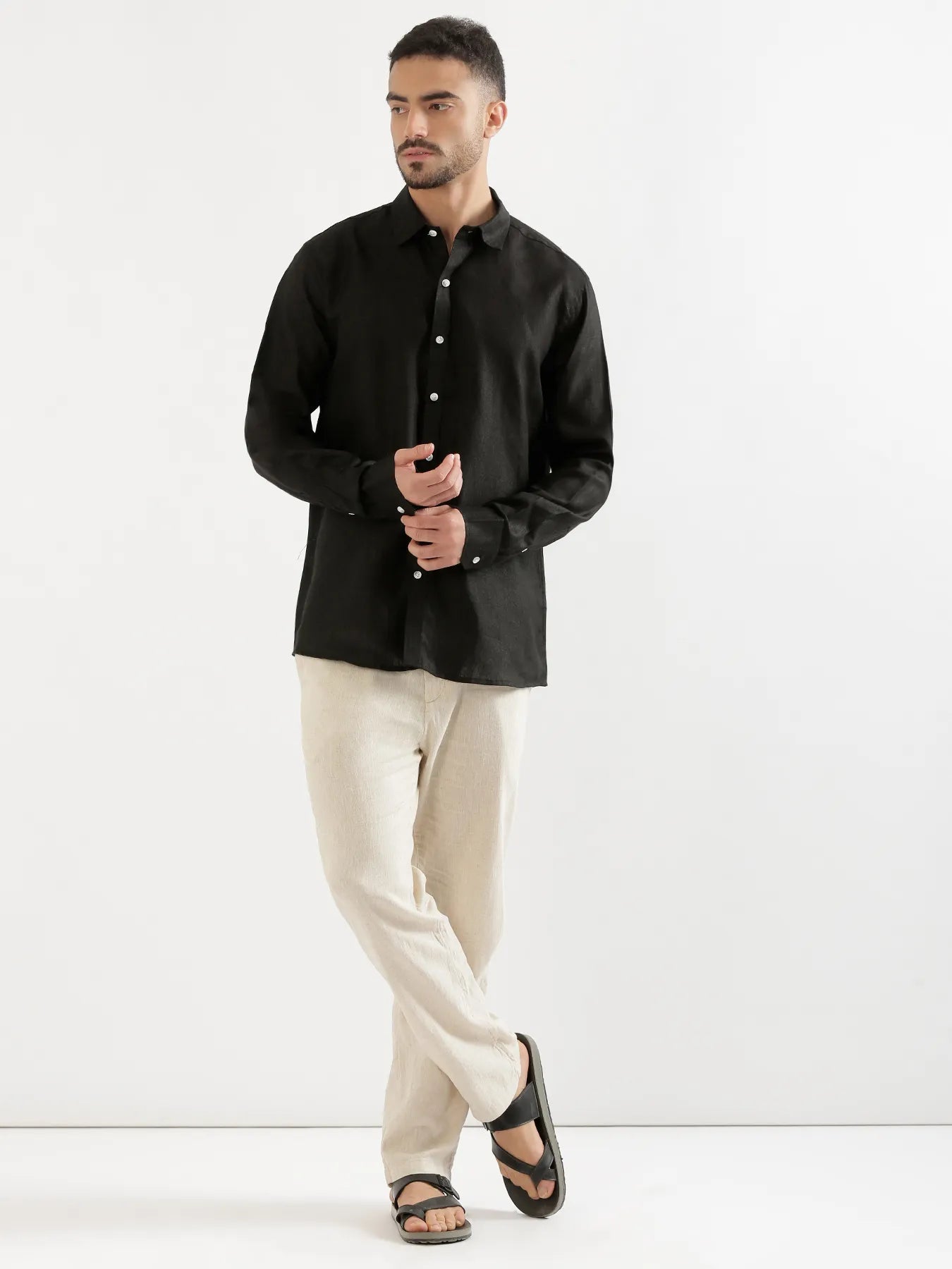 Men Black 100% Linen Shirt