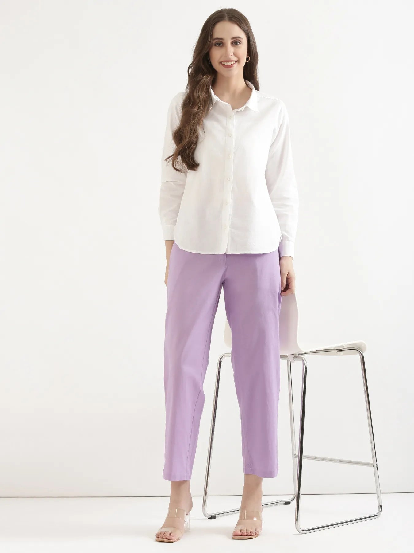 Women Lilac Airy Linen Straight Pant
