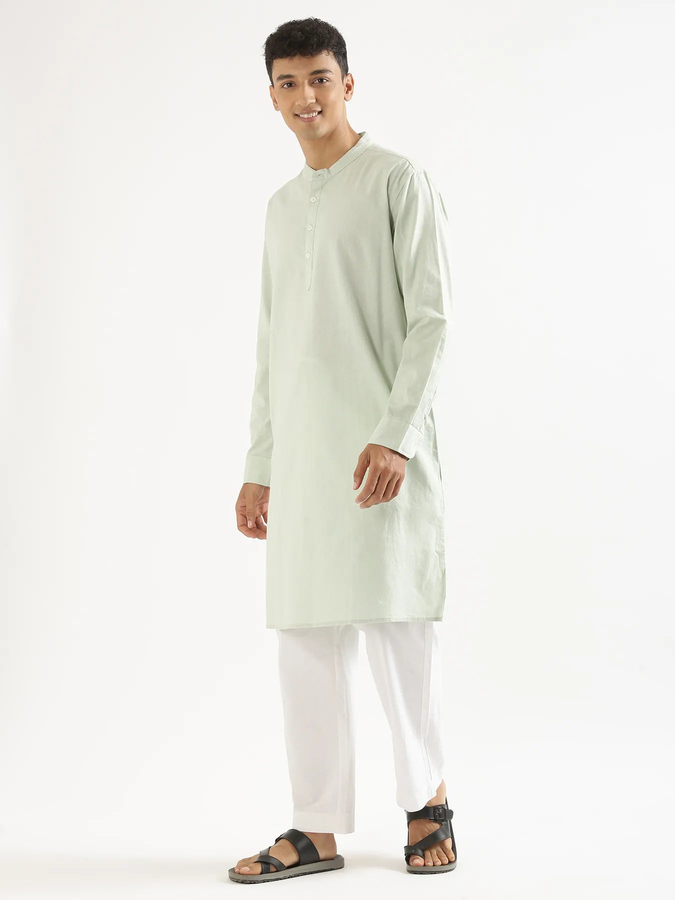 Men Mint Green Airy Linen Long Kurta