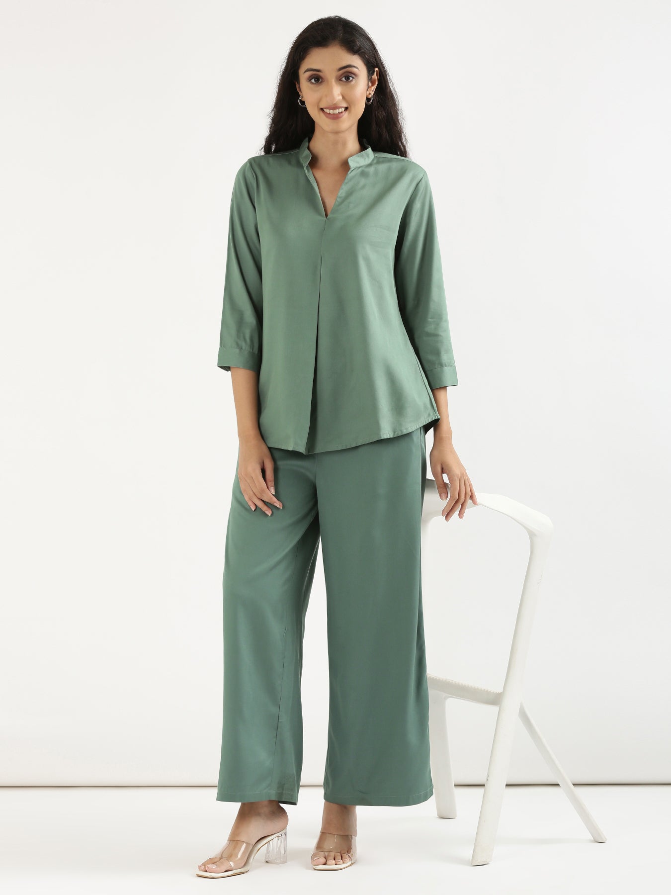 Women Jade Viscose Pleated Top