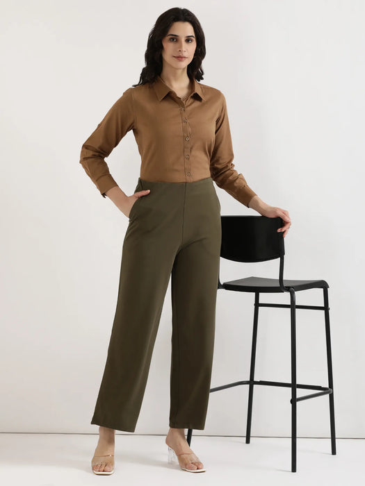 Women Olive Green Wide Leg Pants
