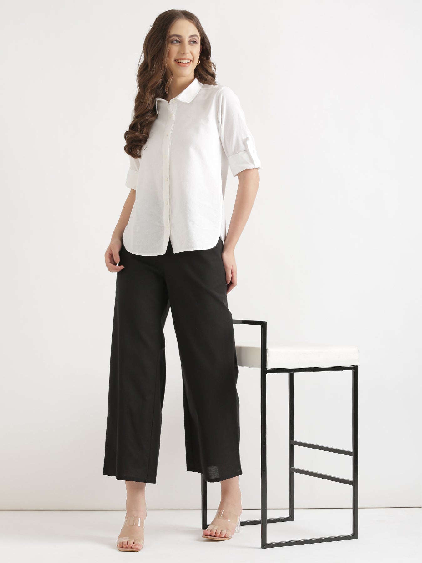 Black Airy Linen Wide Leg Pant