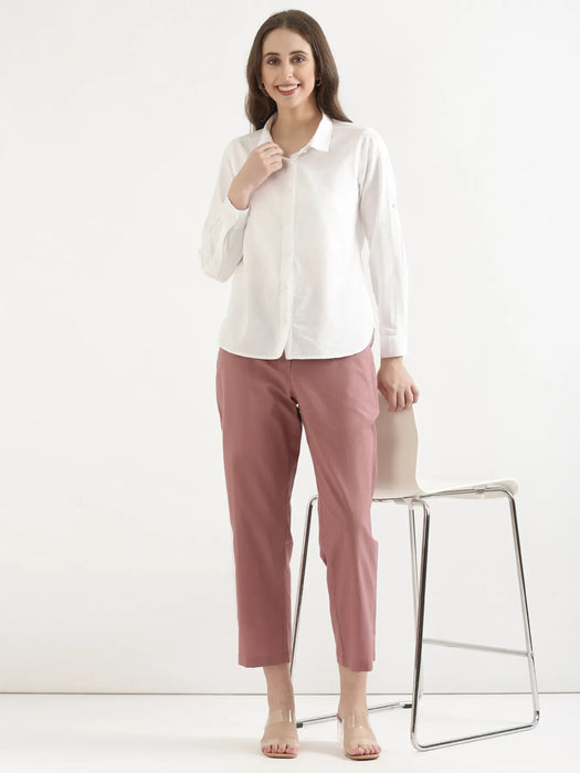 Women Rose Taupe Airy Linen Straight Pants