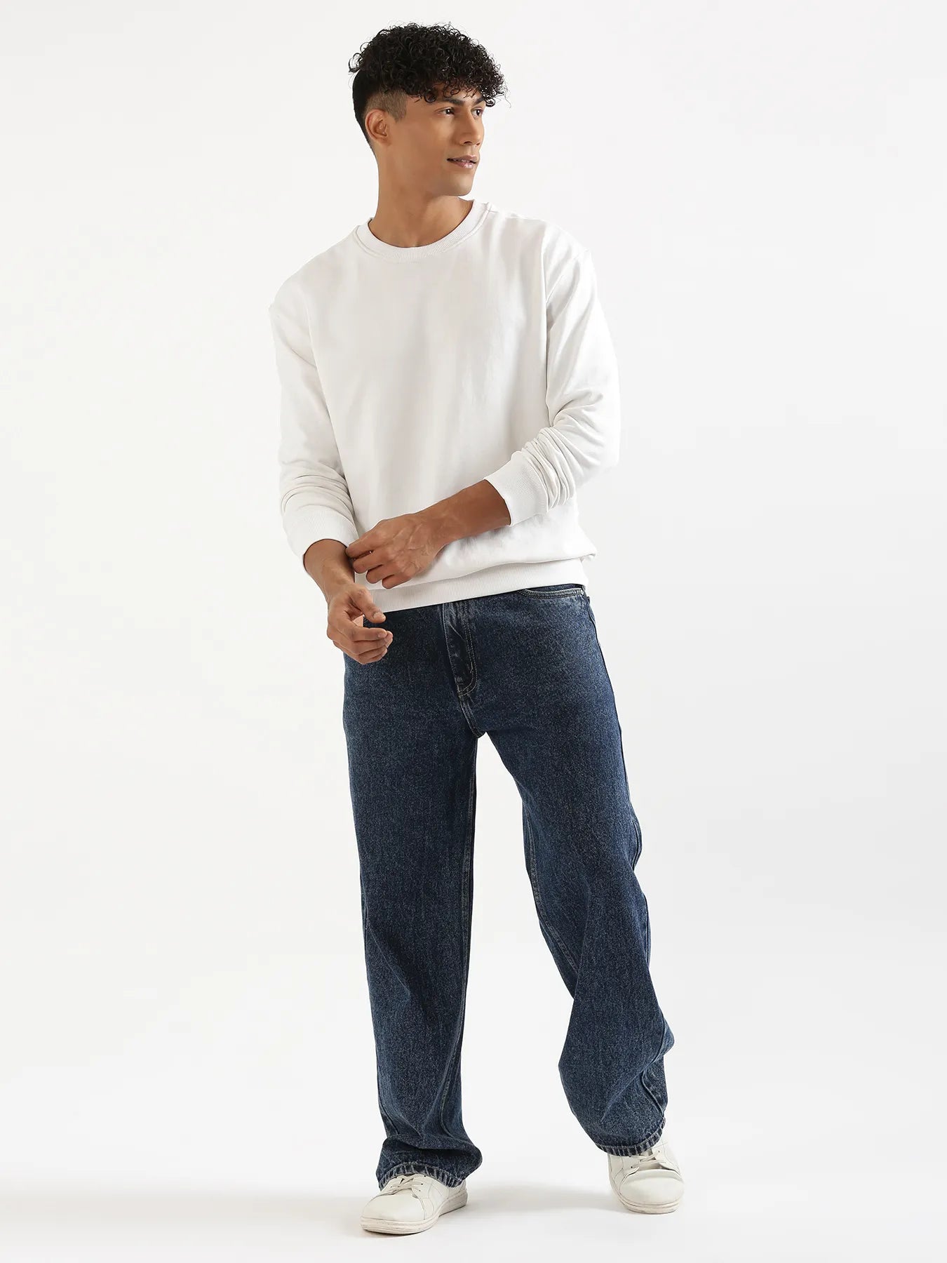 Unisex White Round Neck Sweatshirt