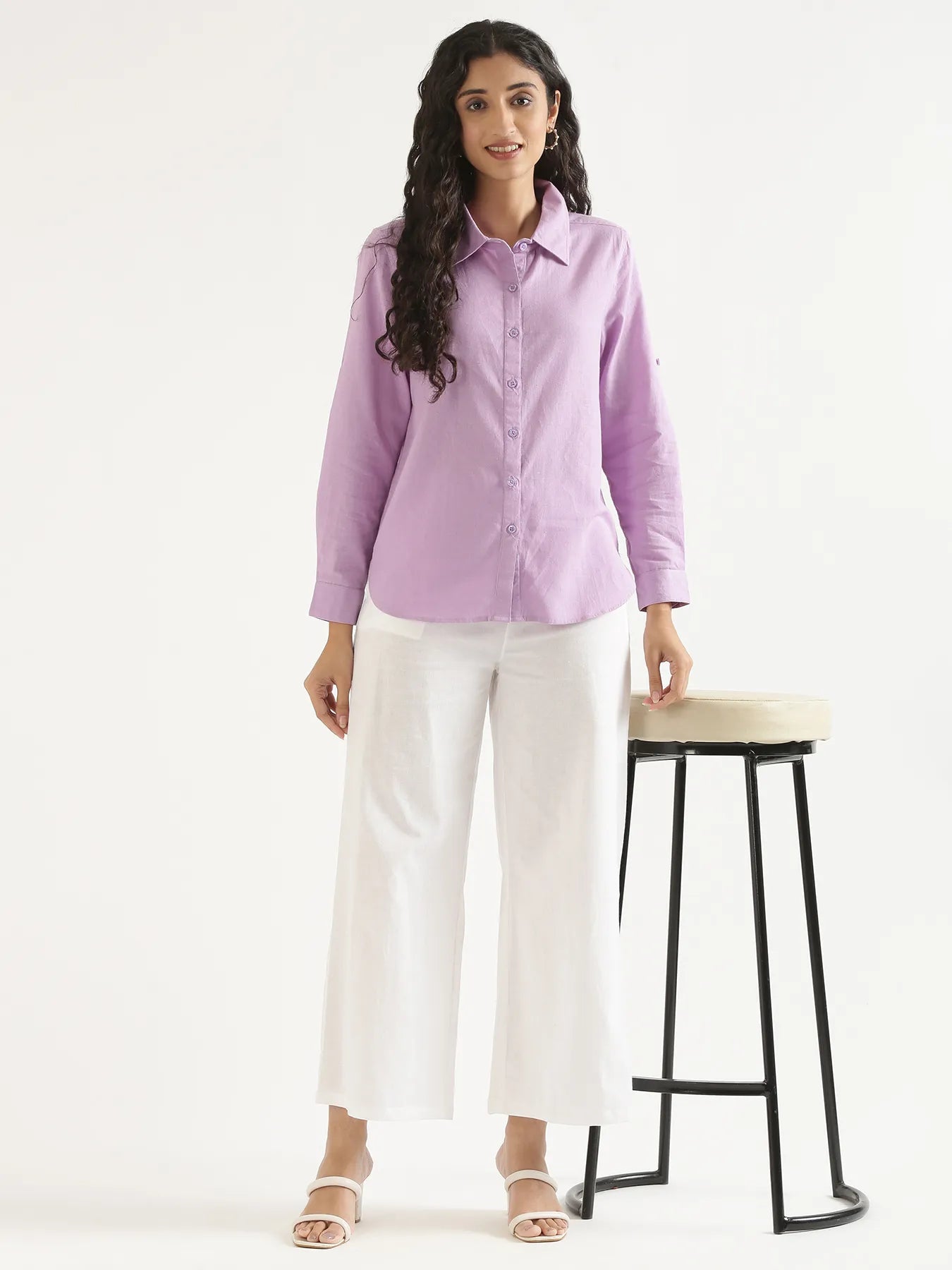 Women White Airy Linen Wide Leg Pant