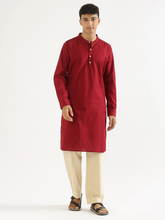 Men Maroon Airy Linen Long Kurta