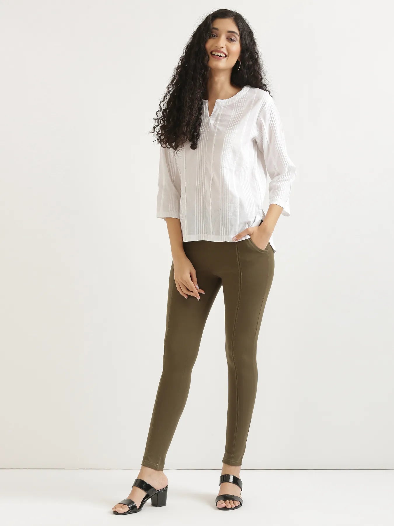 Women Olive Green 4-Way Stretchable Pants