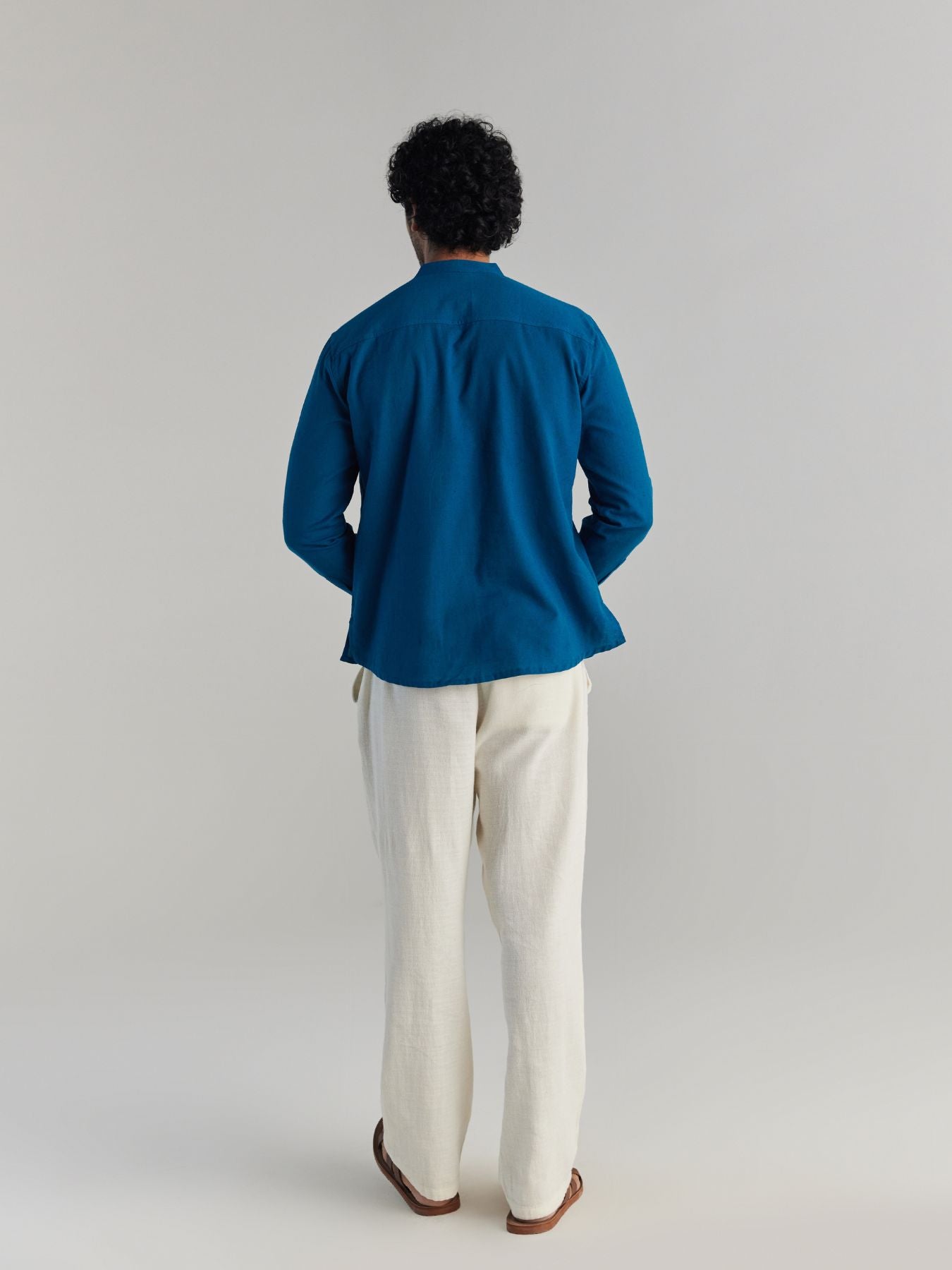 Men Turquoise Airy Linen Short Kurta