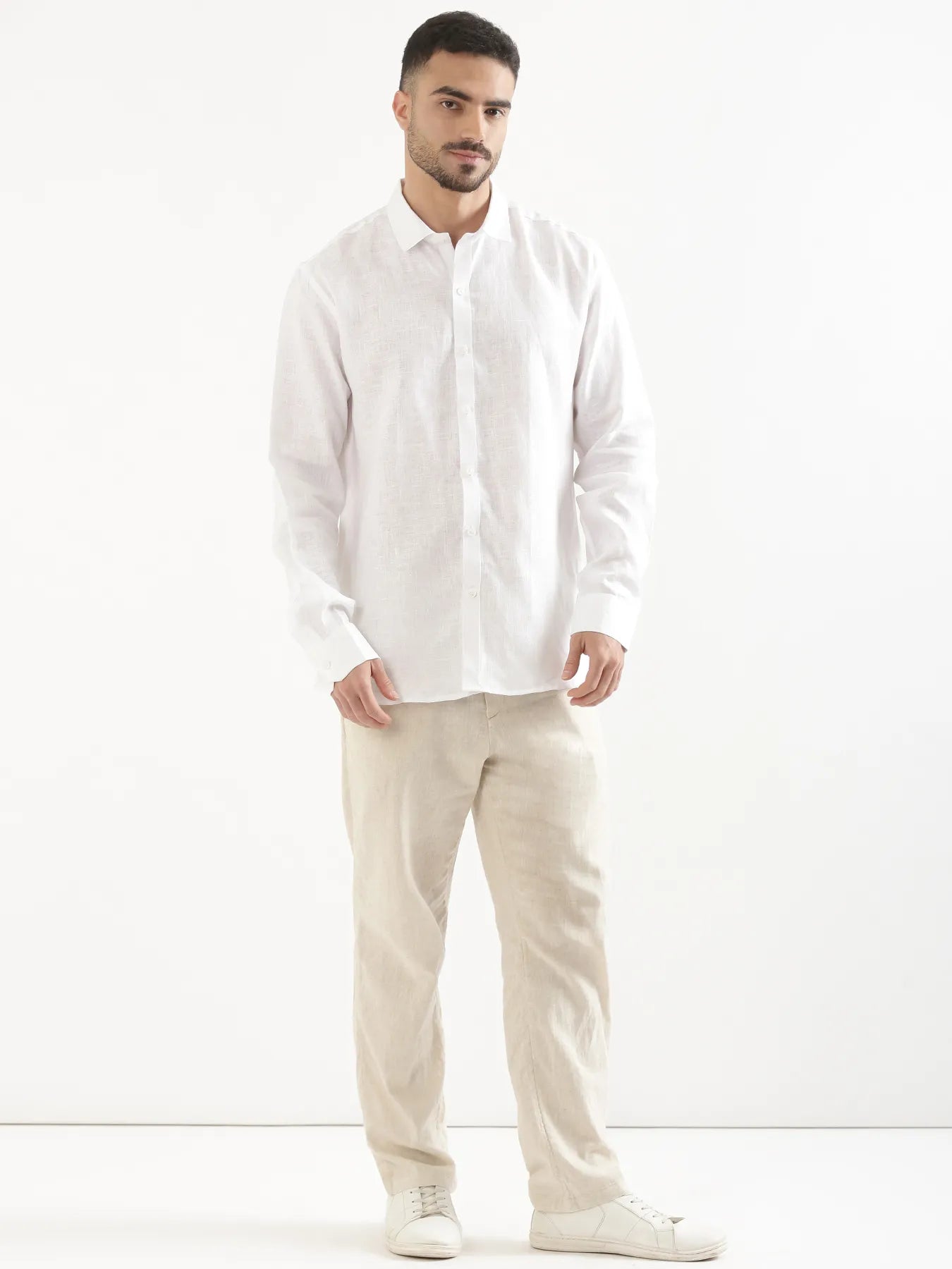 Men White 100% Linen Shirt