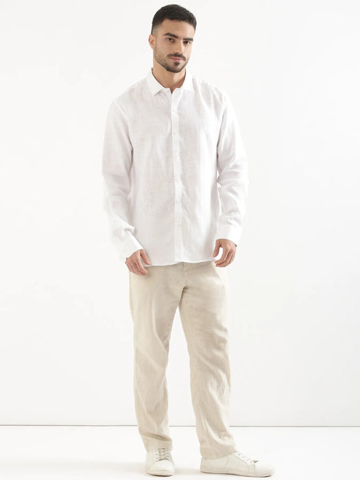 Men White 100% Full Sleeve Linen Shirt