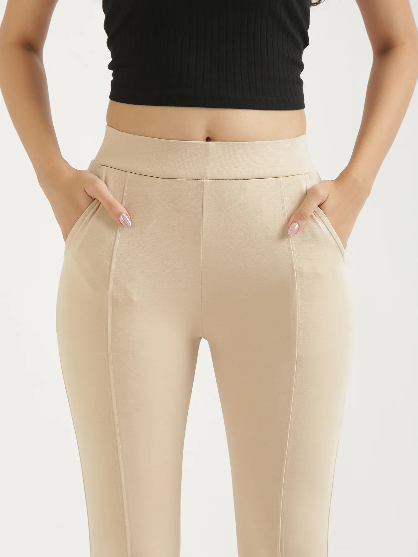 Women Beige 4-Way Stretchable Pants