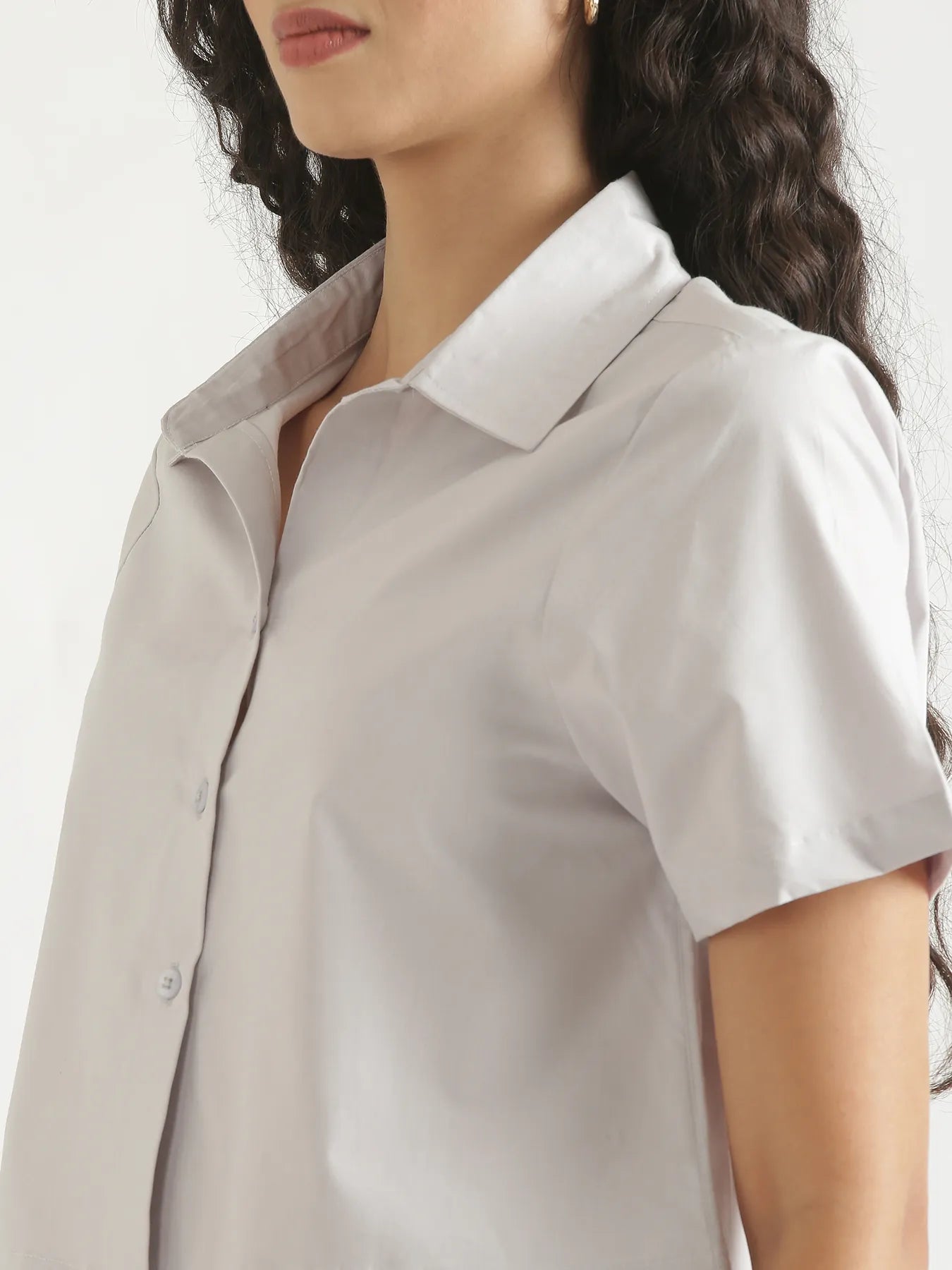 Women Grey Better Cotton Crop Shirt
