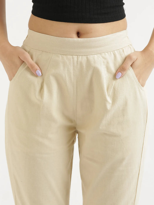 Women Beige Cotton Pant
