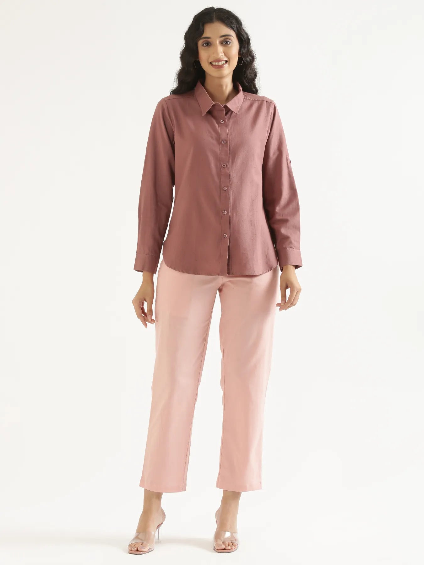 Women Rose Taupe Airy-Linen Shirt