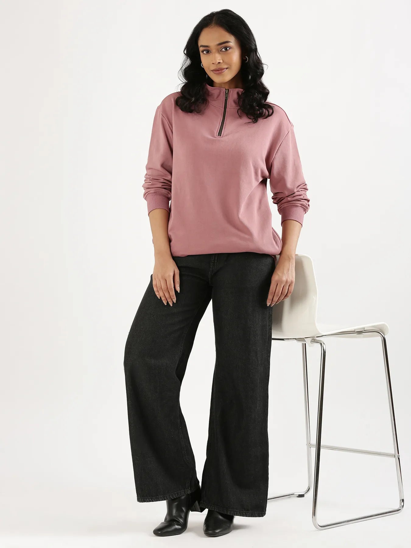 Unisex Rose Taupe Zip Neck Sweatshirt