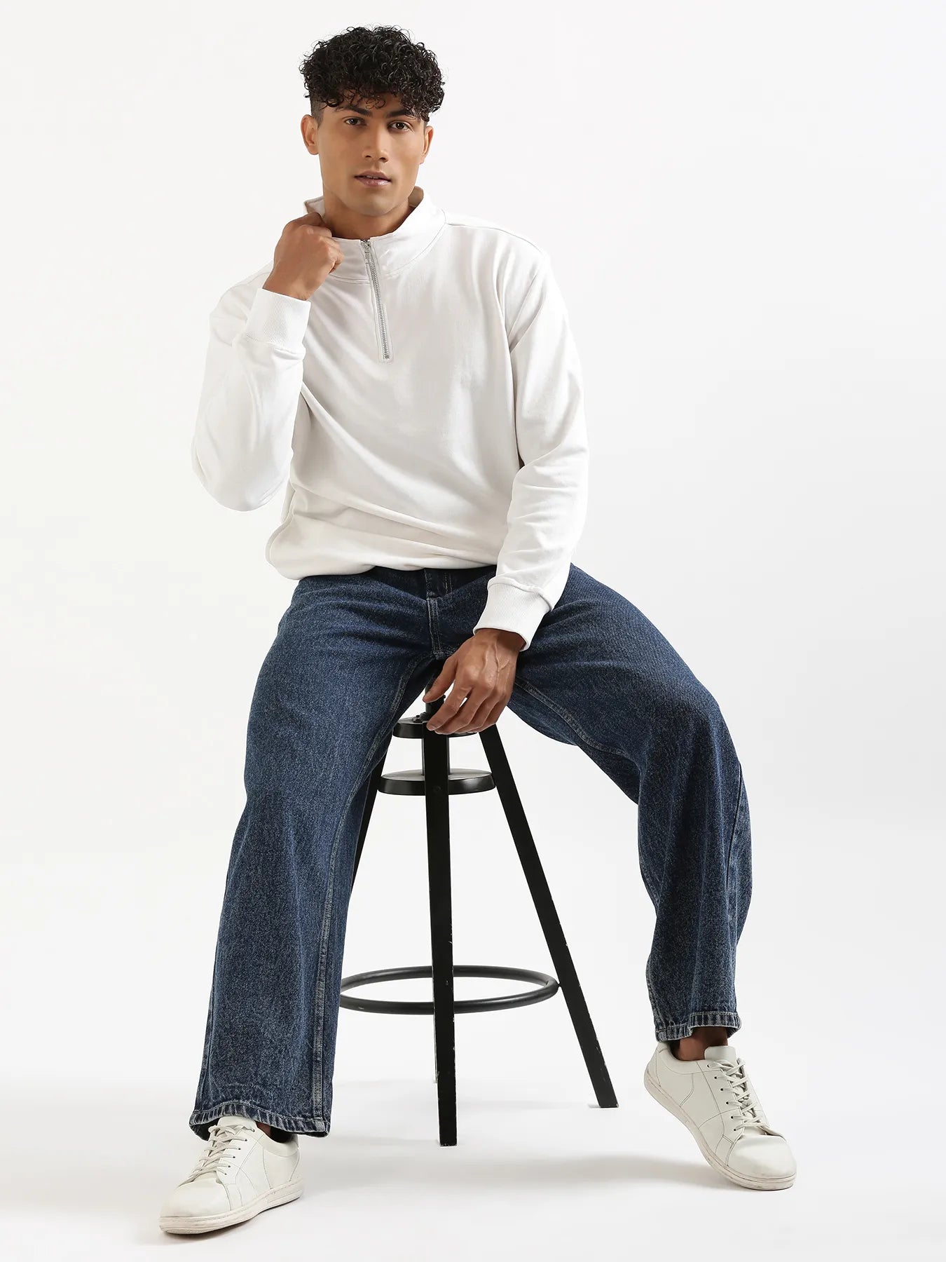 Unisex White Zip Neck Sweatshirt