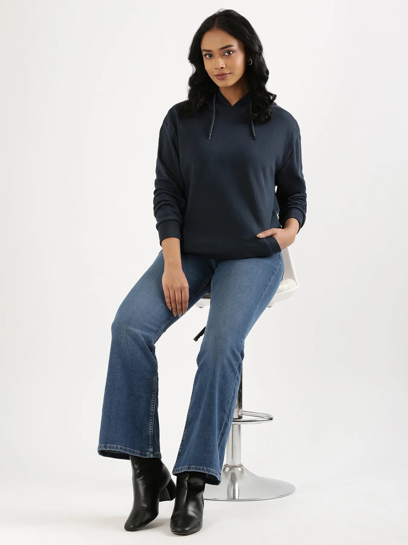 Unisex Navy Blue Pullover Fleece Hoodie