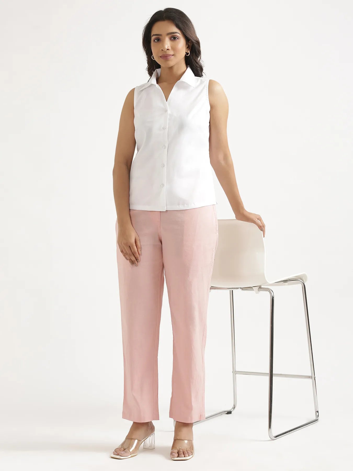 Women White Better Cotton Sleeveless Shirt