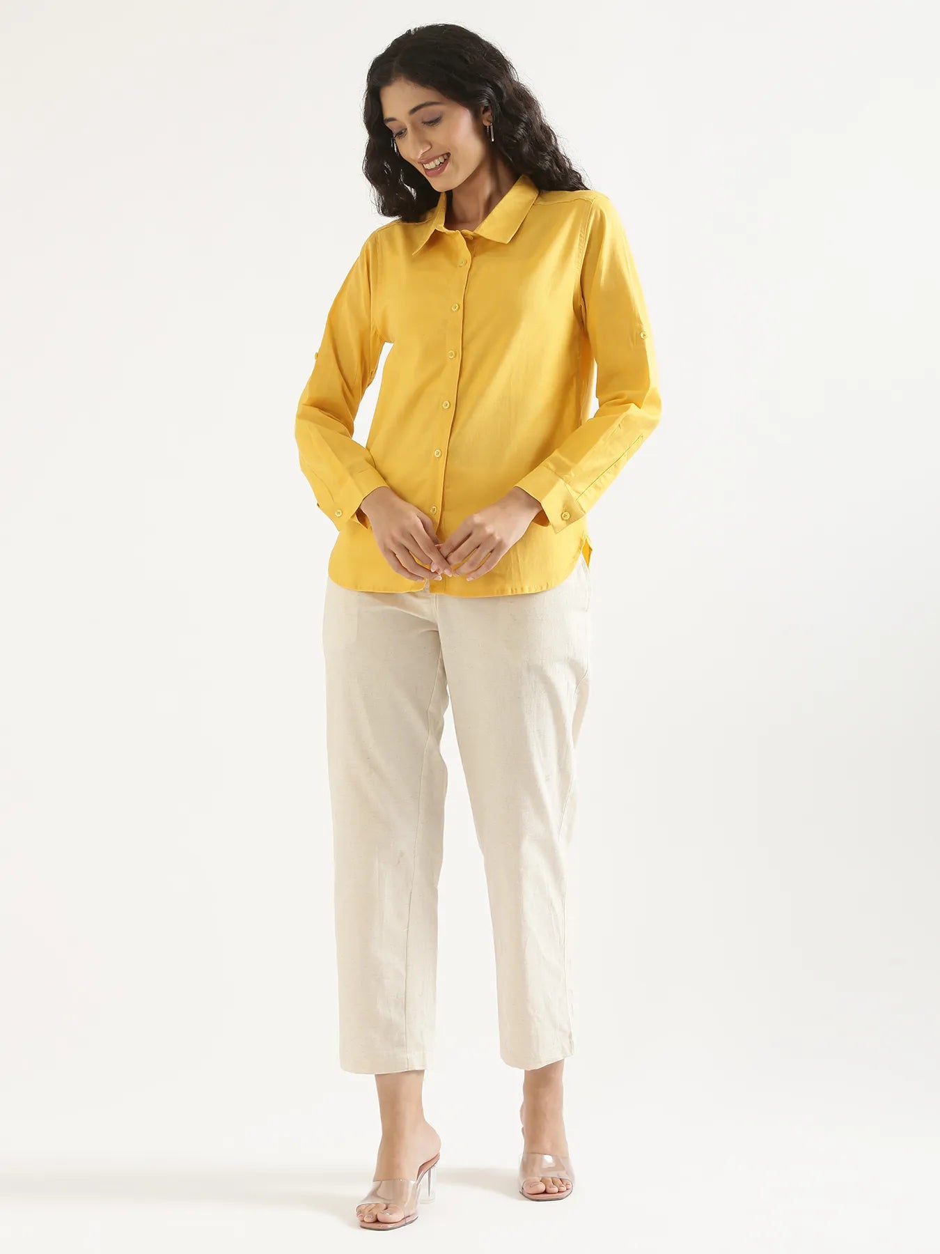 Women Yellow Airy-Linen Shirt