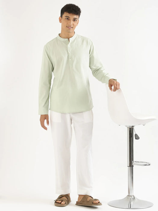 Men Mint Green Airy Linen Short Kurta