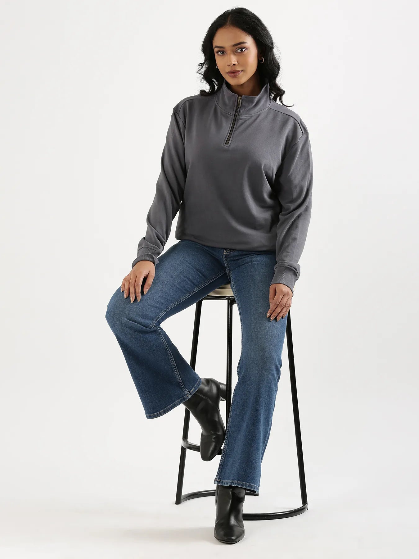 Unisex Grey Zip Neck Sweatshirt