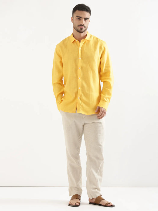Men Mango Yellow 100% Full Sleeve Linen Shirt