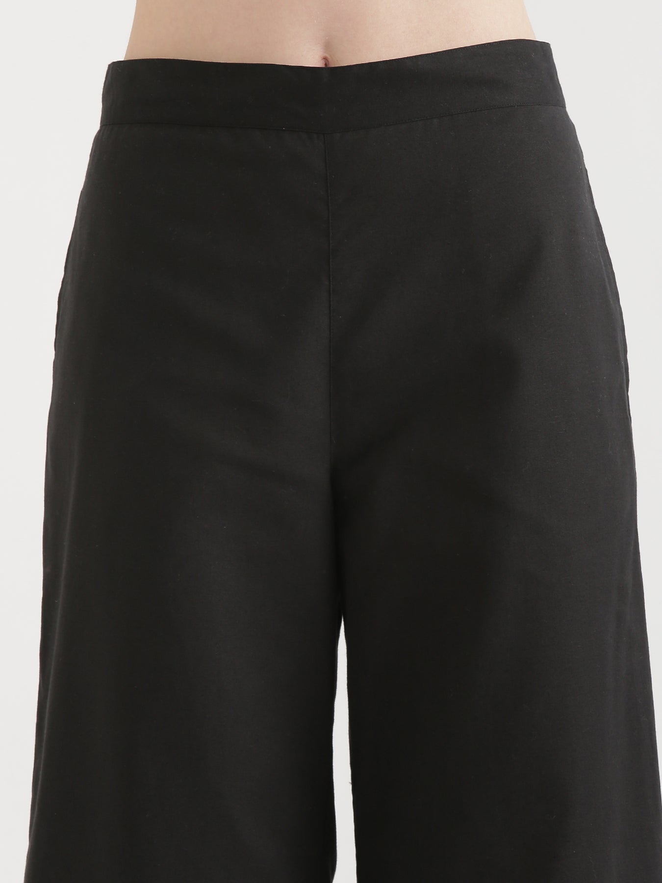 Black Airy Linen Wide Leg Pant