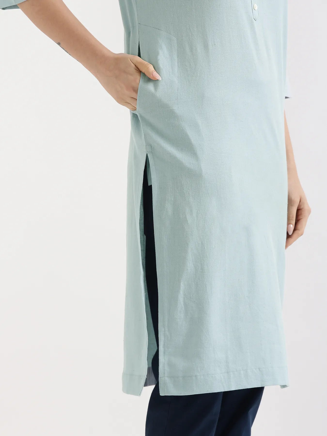 Women Sky Blue Airy Linen Long Kurta