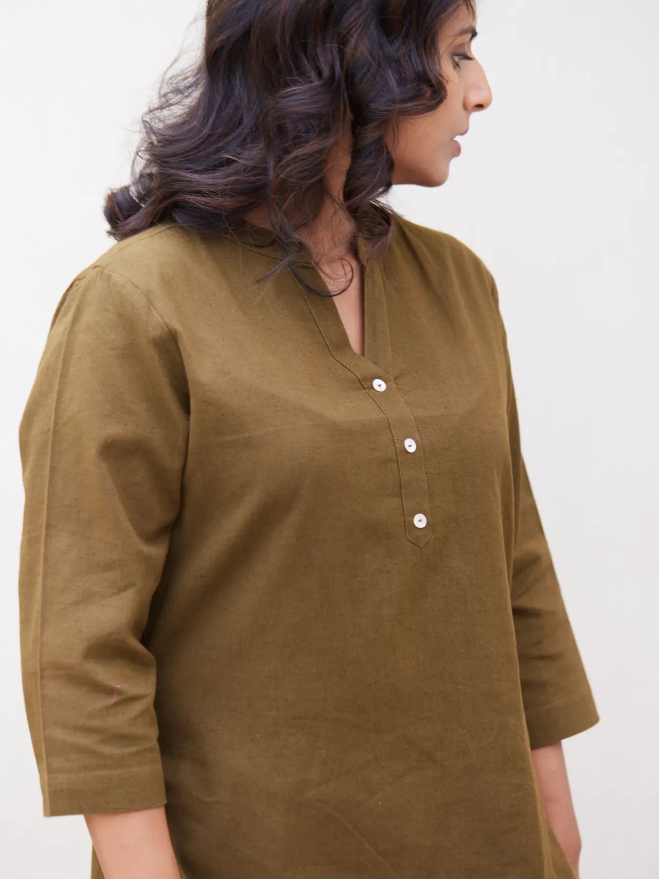 Olive Green Short Kurta with White Cotton Pant