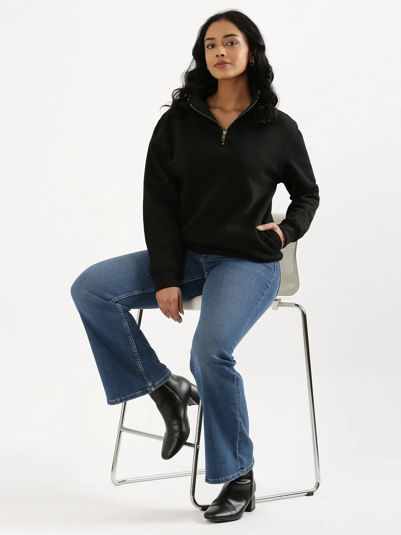 Unisex Black Zip Neck Sweatshirt