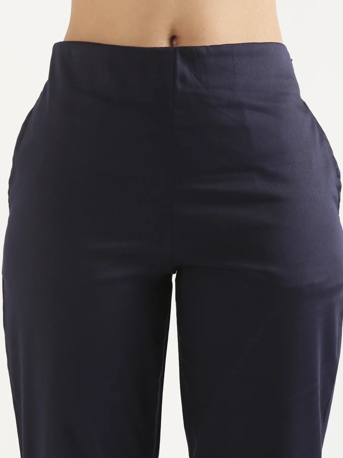 Women Navy Blue Straight Fit Formal Pants