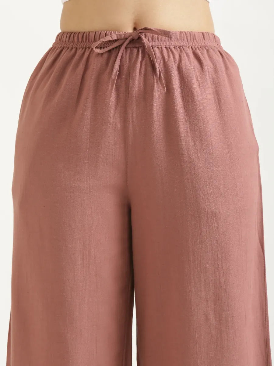 Women Rose Taupe Flowy Linen Pant Set