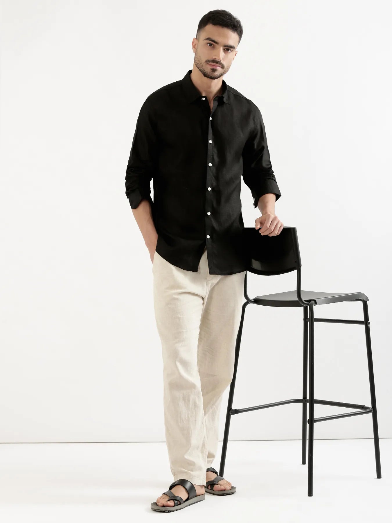 Men Black 100% Linen Shirt