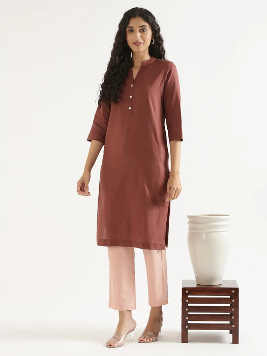 Women Rose Taupe Airy Linen Long Kurta