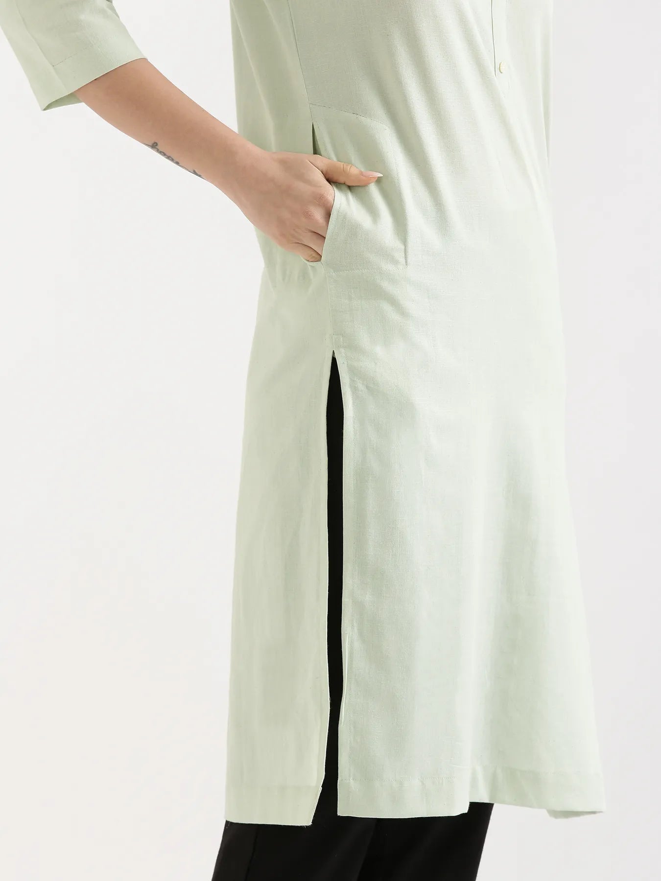 Women Mint Green Airy Linen Long Kurta