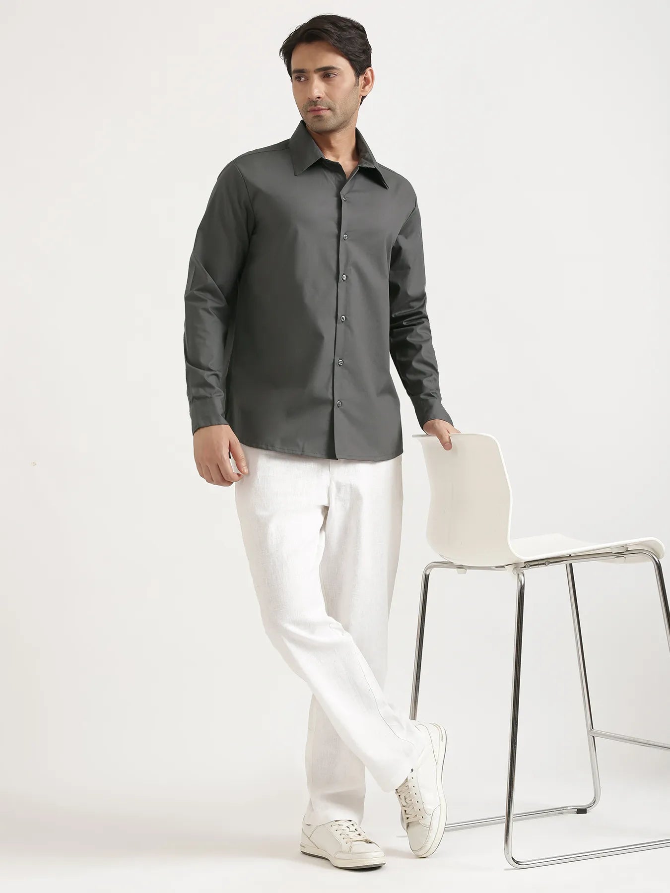 Men Dark Grey Better Cotton Full Sleeve Shirt