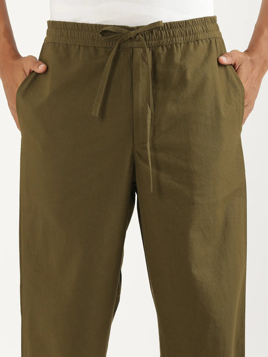 Men Olive Green Cotton Pant