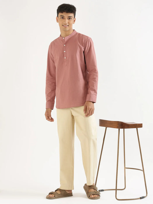 Men Rose Taupe Airy Linen Short Kurta