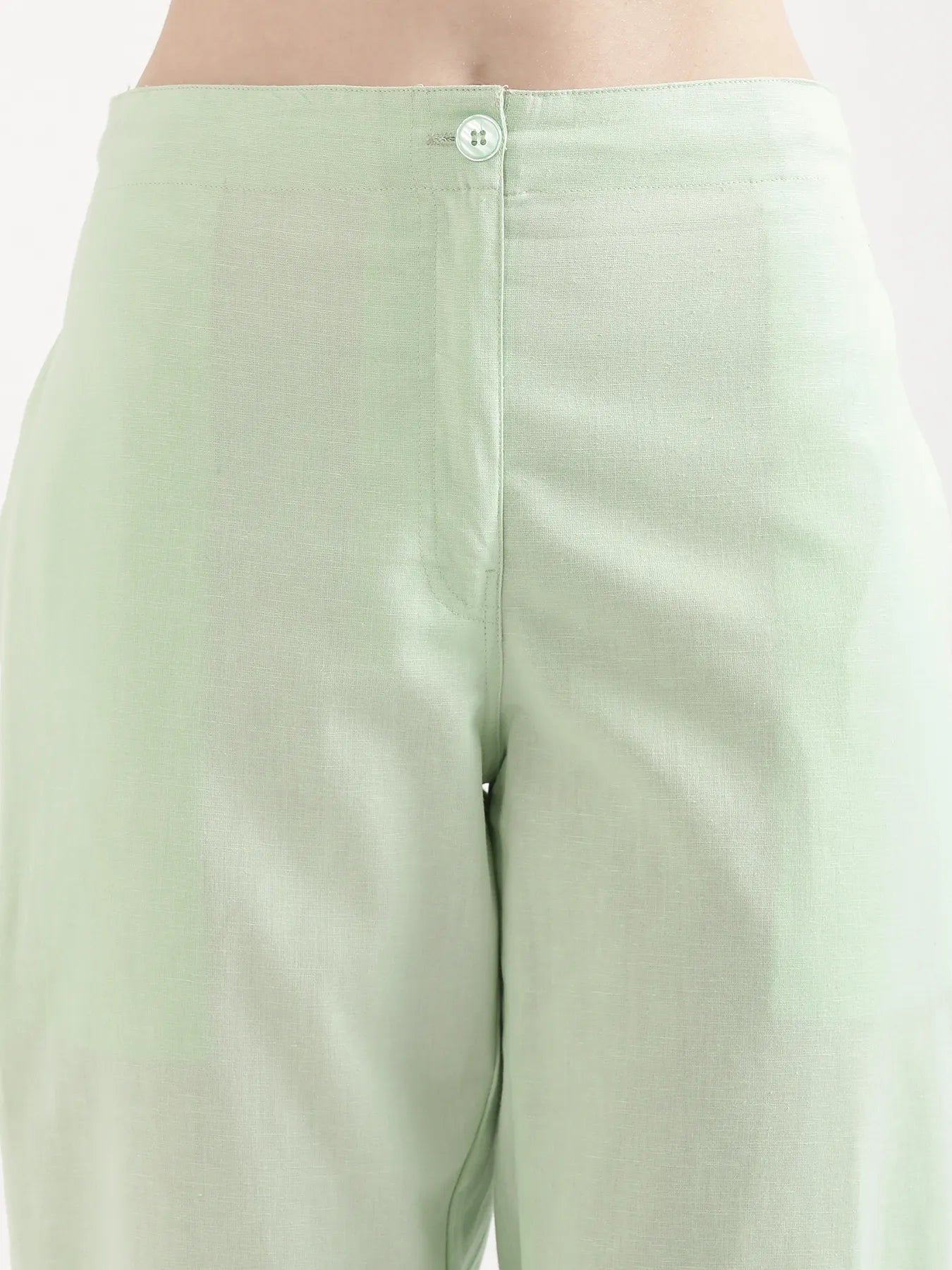 Women Mint Green Airy Linen Straight Pant