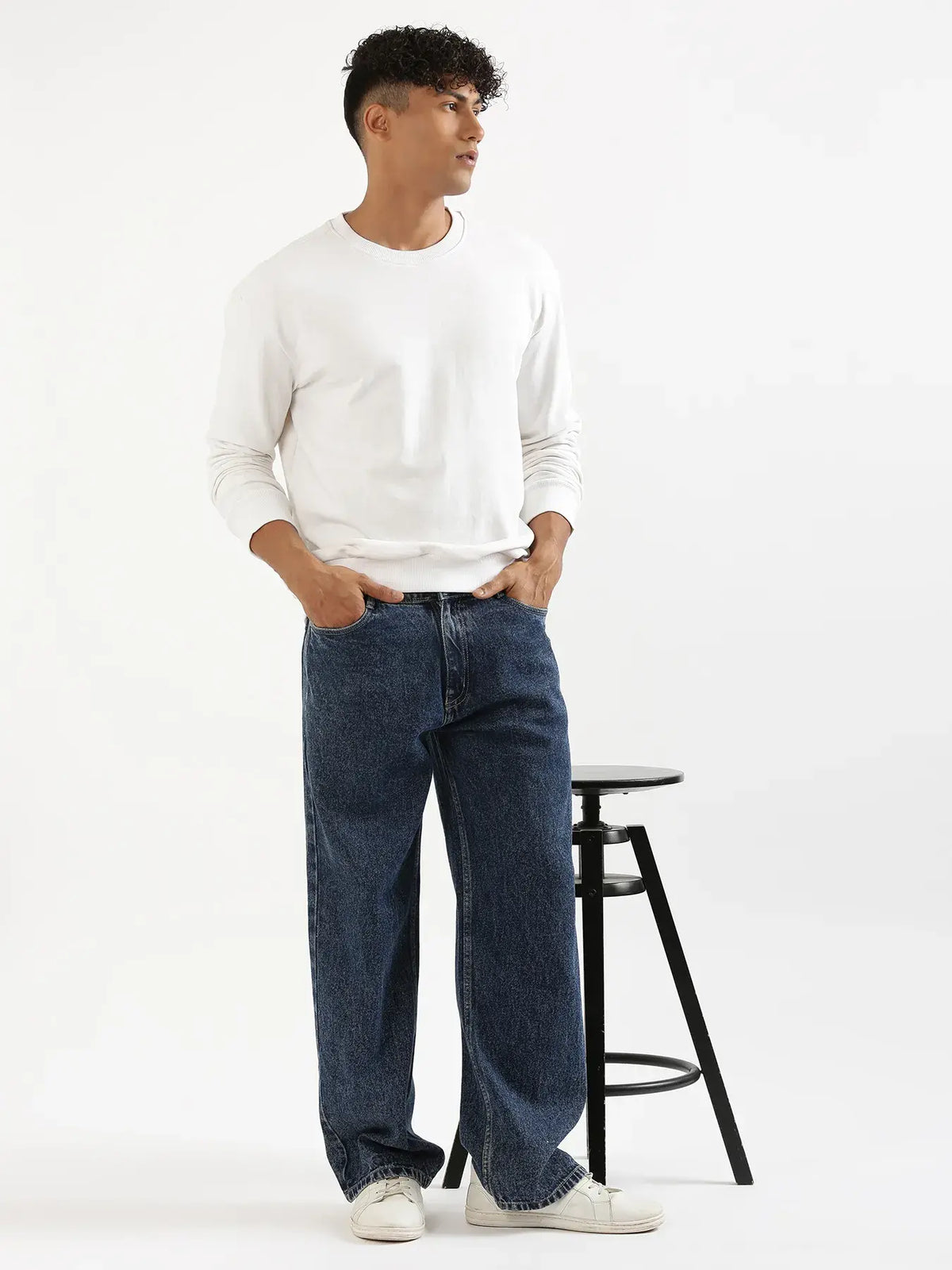 Unisex White Round Neck Sweatshirt