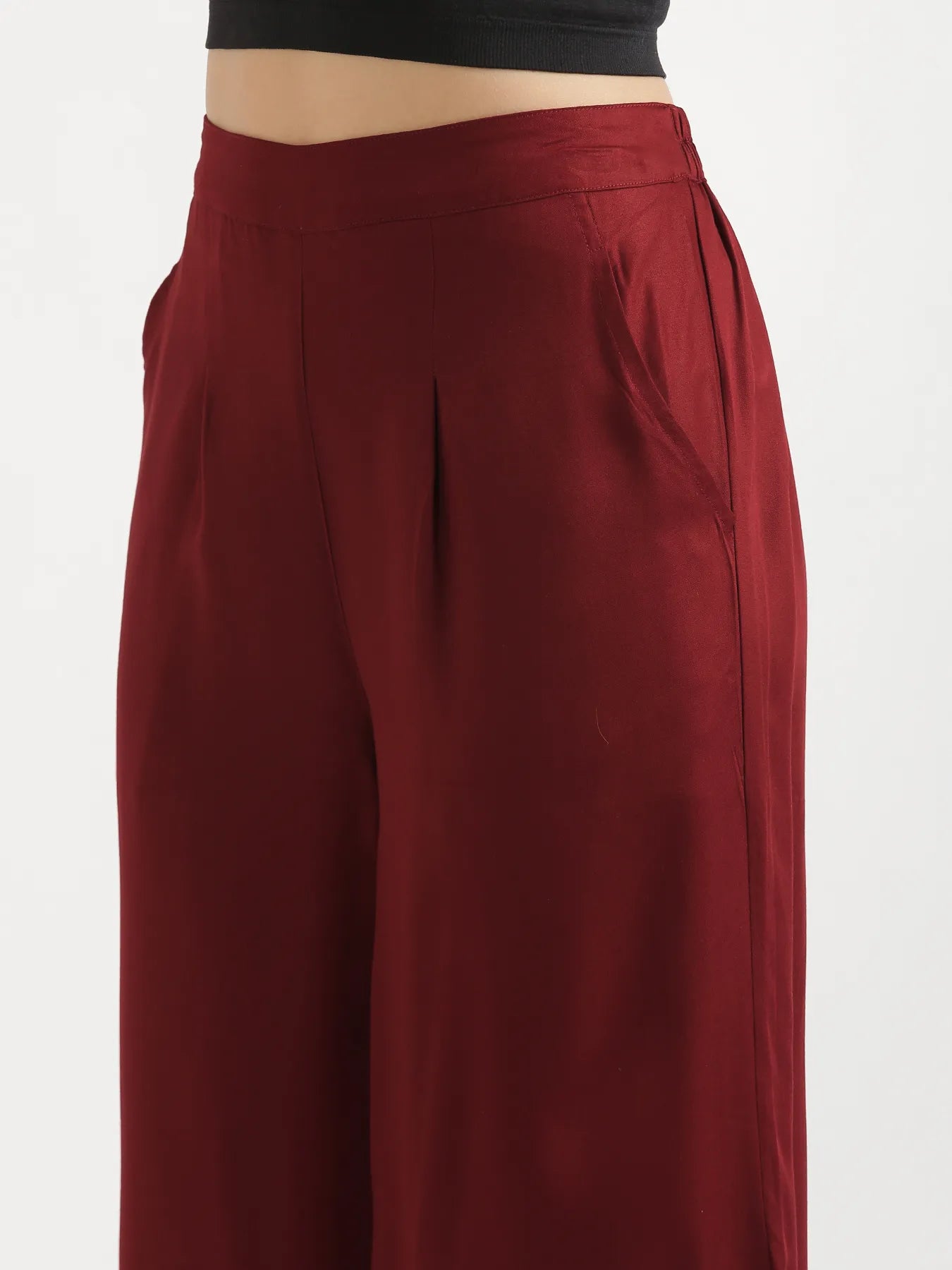 Women Maroon Viscose Palazzo Pant