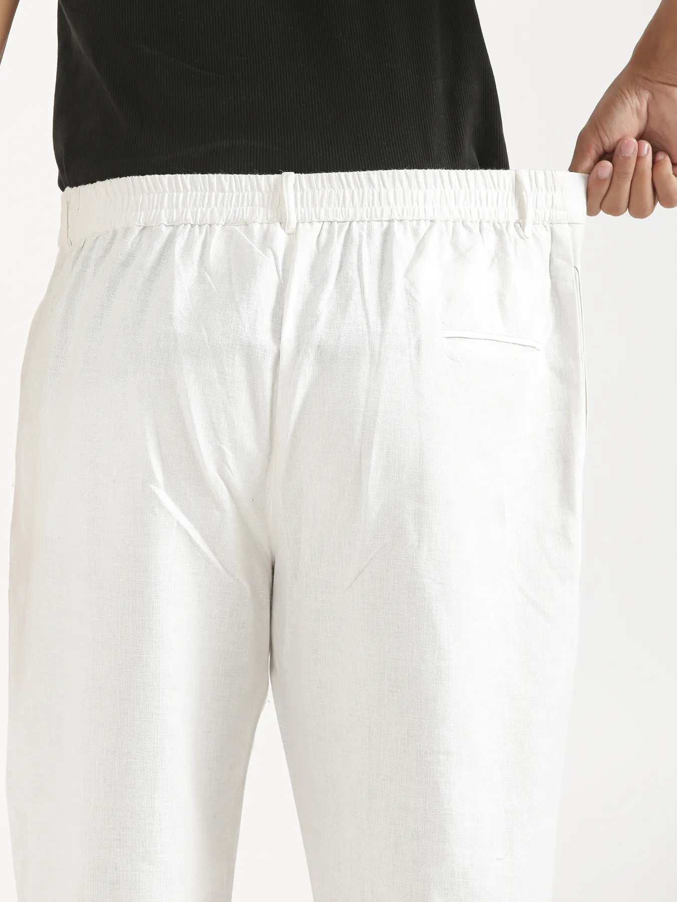 Men White Linen Blend Straight Pant