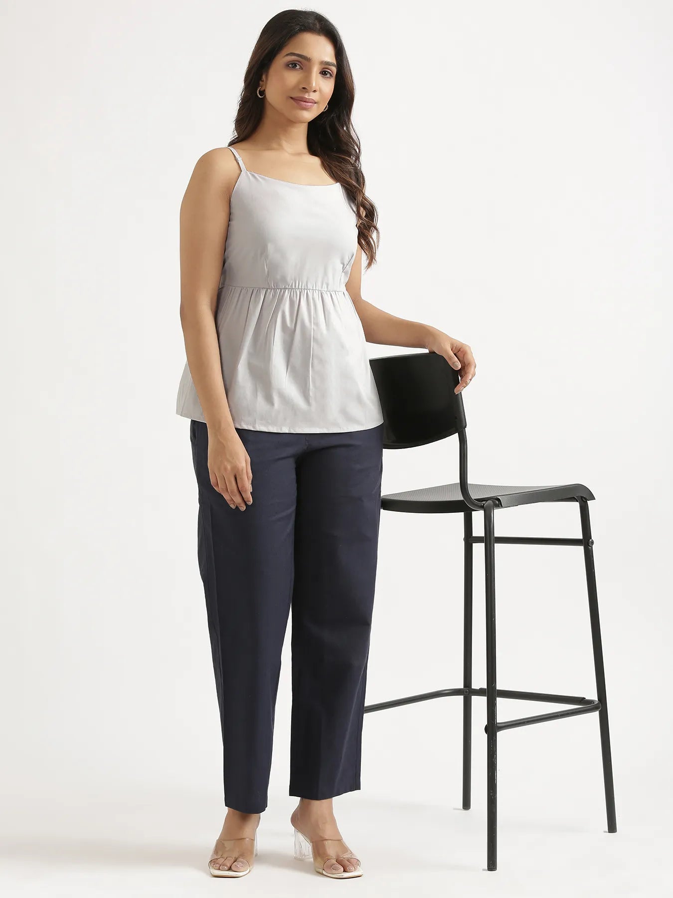 Women Light Grey Better Cotton Peplum Top