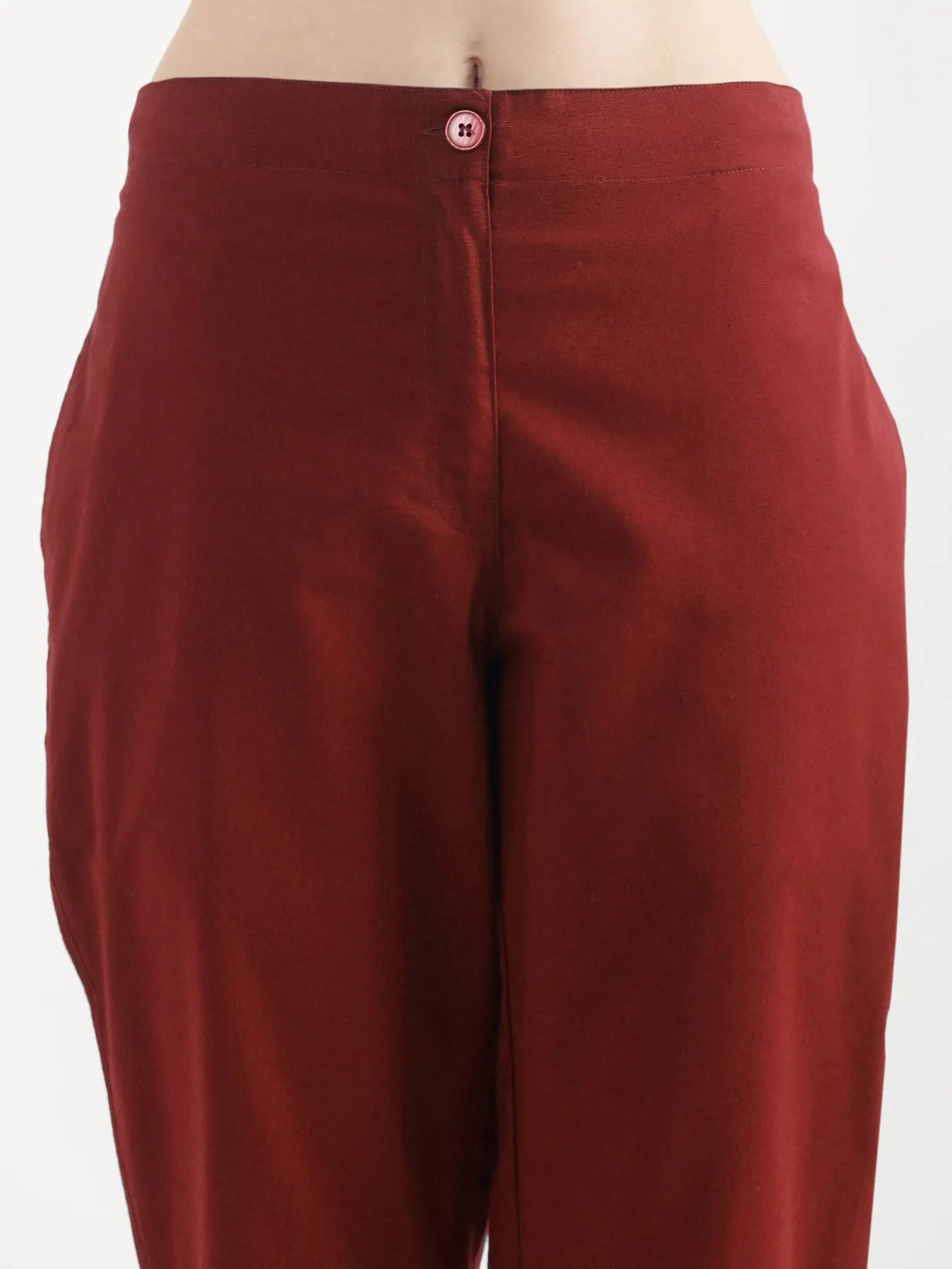 Women Maroon Airy Linen Straight Pant