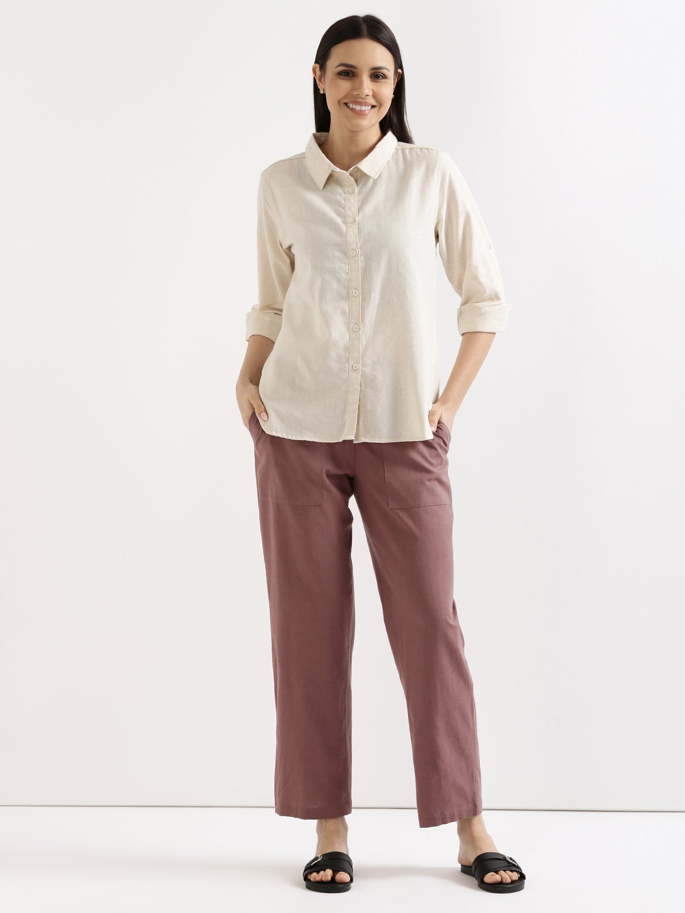 Rose Taupe Airy Linen Pants