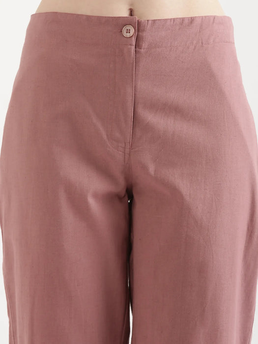 Women Rose Taupe Airy Linen Straight Pants