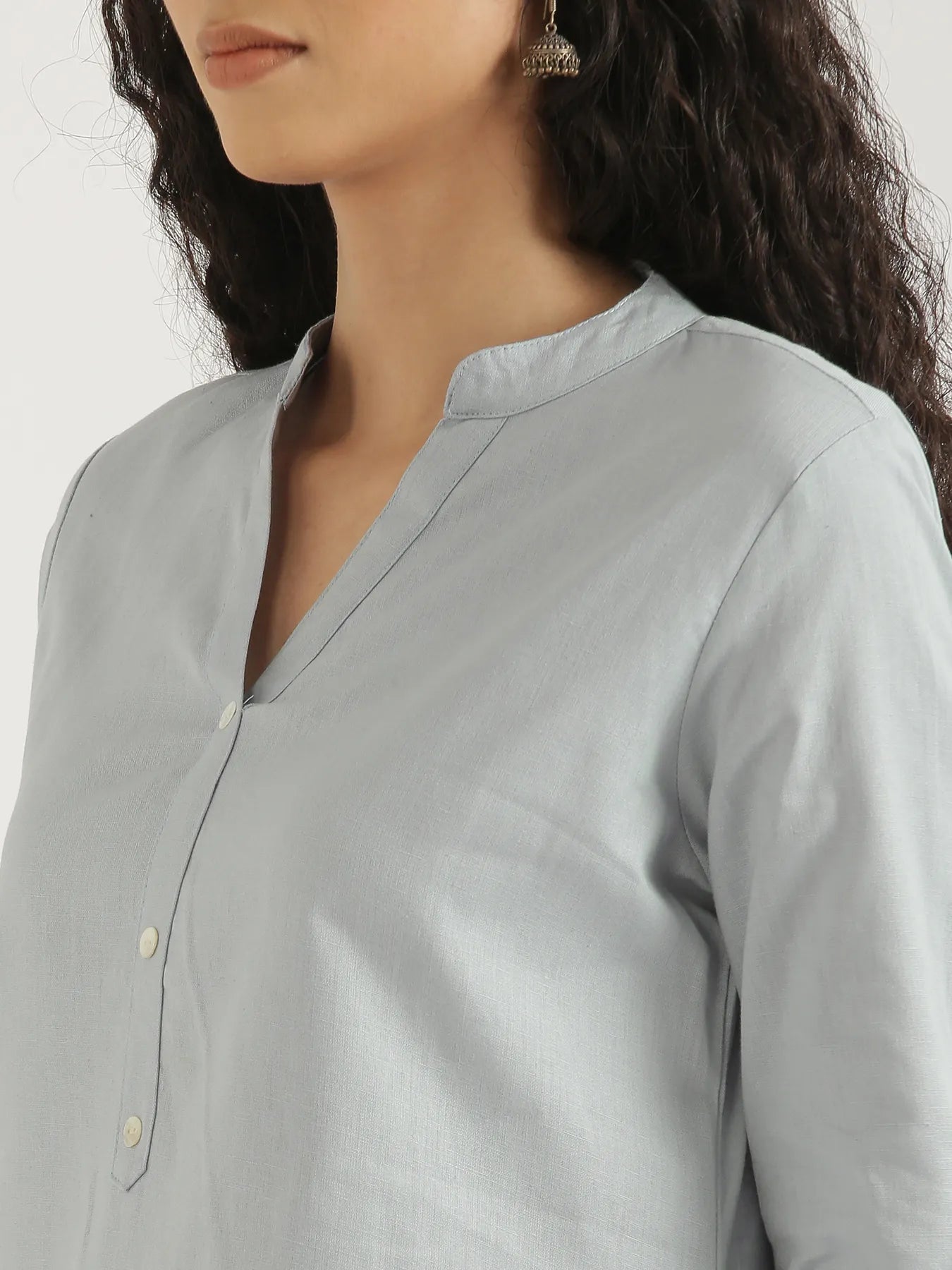 Women Sky Blue Airy Linen Short Kurta