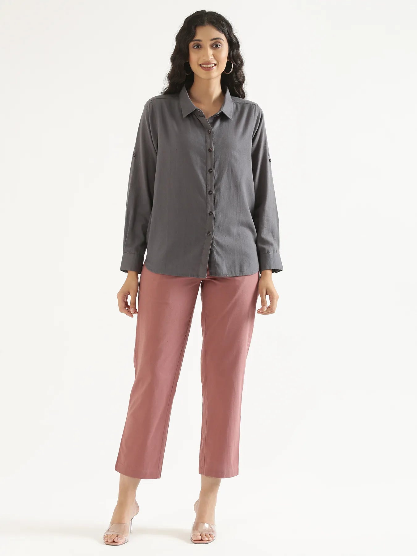 Women Slate Grey Airy-Linen Shirt